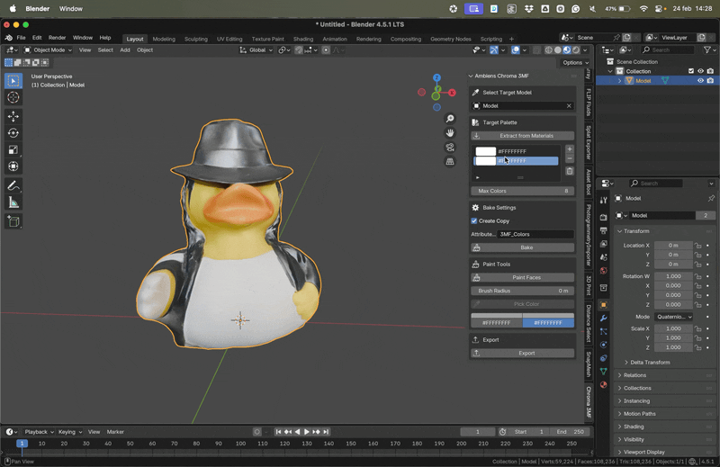 Chroma3MF baking texture colors onto mesh faces in Blender